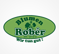 Ovales Logo mit grünem Hintergrund, Schriftzug „Blumen Robér“ und Slogan „Wir tun gut!“ in Schwarz und Weiß.