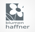 Quadratisches Logo mit grauer Blume, darunter grauer Text „blumen“ und „haffner“ in Kleinbuchstaben.