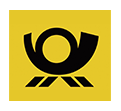 Schwarzes Posthorn-Symbol auf gelbem Hintergrund.