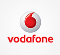 Logo von Vodafone mit einem roten Kreis, der eine weiße Fläche mit spiralförmiger Öffnung umschließt, darunter roter Schriftzug „vodafone“.