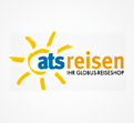 ATS-Reisen-Logo mit blauer und orangefarbener Schrift, gelber Sonne und dem Text „Ihr GLOBUS-Reiseshop“ darunter.