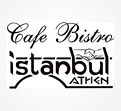 Logo mit dem Text Cafe Bistro Istanbul Athen, Hände schütteln sich über dem Wort Istanbul, das mit Bogen gestaltet ist.