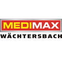 Logo mit rotem Kasten und gelbem Schriftzug MEDIMAX, darunter schwarzer Text WÄCHTERSBACH auf weißem Hintergrund.