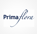Schwarzer Schriftzug „Prima“ und darunter geschwungenes „flora“ in dunkelblau auf weißem Hintergrund.