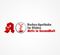 Rotes Apotheken-A, daneben Schriftzug „Rochus-Apotheke im Globus, Aktiv in Gesundheit“ mit rotem Äskulapstab in einem Kreis.