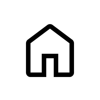 Ein schwarzes Symbol eines Hauses mit spitzem Dach und offener Eingangstür auf weißem Hintergrund.