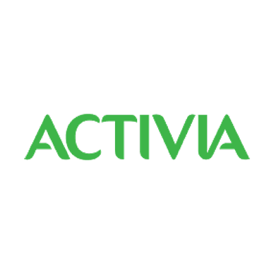 Grüner Schriftzug „ACTIVIA“ auf weißem Hintergrund, das „T“ ist mit einem stilisierten Blatt gestaltet.