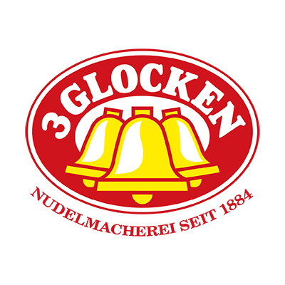Logo mit drei gelben Glocken und dem weißen Schriftzug „3 GLOCKEN“ auf rotem Hintergrund.