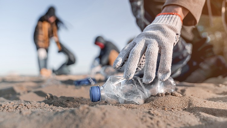 Mülle wird am Strand gesammelt