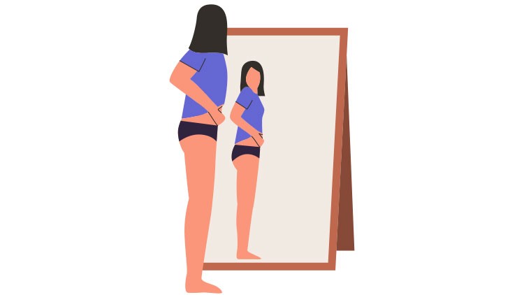 Illustration Frau betrachtet sich im Spiegel