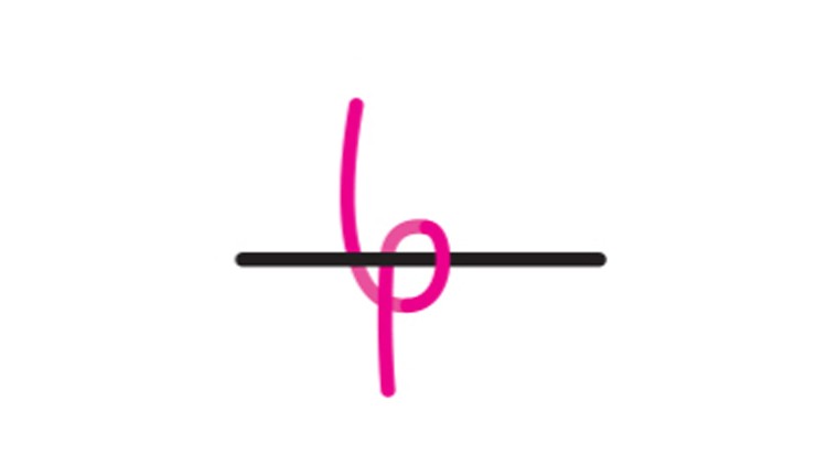 Ein schwarzer horizontaler Balken mit einer pinken, geschwungenen Linie, die oben und unten über den Balken hinausgeht.