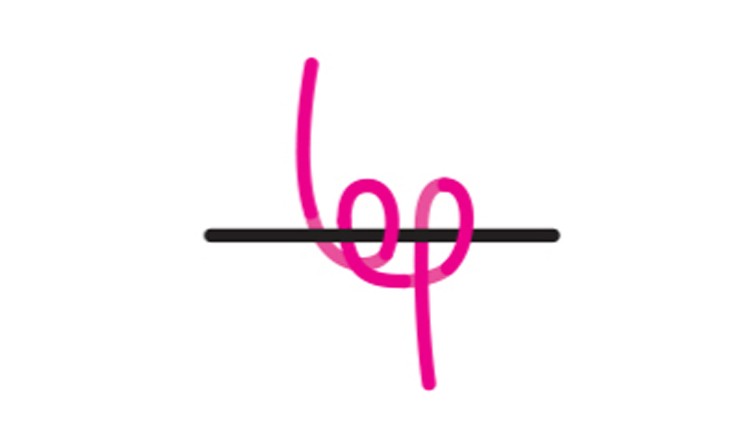Schwarze horizontale Linie mit pinkem, geschwungenem Schriftzug „loop“, wobei der Schriftzug die Linie durchkreuzt.