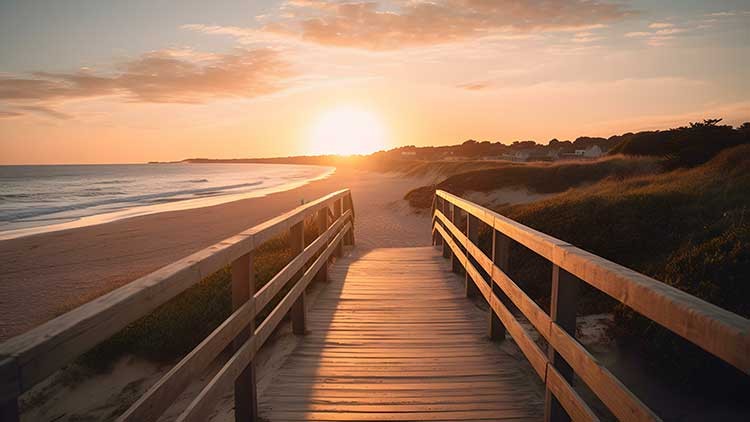 Foto eines Strandes zur Goldenen Stunde 