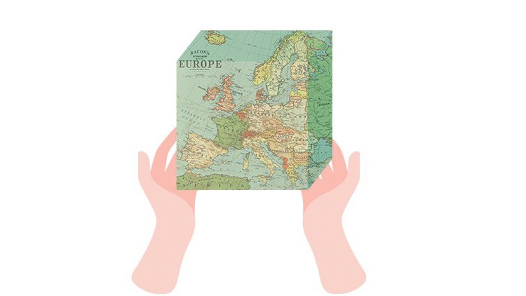Illustration eines Geschenks in einer Landkarte verpackt