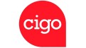 Weißer Schriftzug „cigo“ auf rotem, tropfenförmigem Hintergrund mit abgerundeten Kanten.