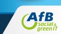 Logo mit blauem Schriftzug „AfB“, grünem Kreis und Text „social & green IT“ auf weißem Hintergrund mit blauem Farbverlauf oben.