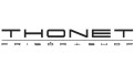 Schwarze Schrift „THONET“ in Großbuchstaben, darunter „FRISÖR + SHOP“ mit Umlaut in minimalistischer Schrift, auf weißem Hintergrund.