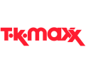 Roter Schriftzug „T.K.Maxx“ mit Punkten nach „T“ und „K“ auf weißem Hintergrund.