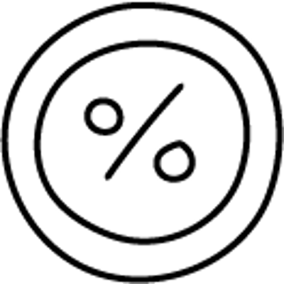 Rundes Symbol mit einem Prozentzeichen in der Mitte, umgeben von einem doppelten Kreis.
