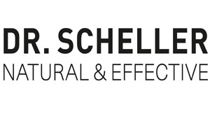Schwarzer Text „DR. SCHELLER NATURAL & EFFECTIVE“ auf weißem Hintergrund, Schrift in Großbuchstaben.