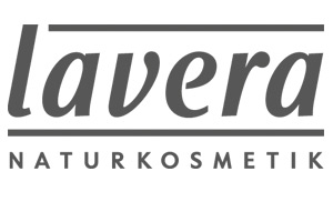 Schwarzes Logo mit Schriftzug „lavera NATURKOSMETIK“, wobei „lavera“ oben fett und groß geschrieben ist.