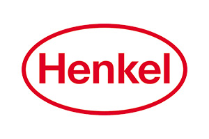 Das Henkel-Logo besteht aus einem roten ovalen Rahmen mit dem roten Schriftzug Henkel auf weißem Hintergrund.