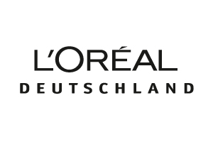 Schwarzes Logo mit Schriftzug L'ORÉAL oben in Großbuchstaben und DEUTSCHLAND darunter in schlichter serifenloser Schrift.