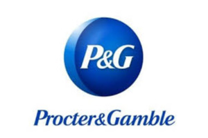 Ein blaues Logo mit den weißen Buchstaben P&G darüber einer Linie mit dem Schriftzug Procter&Gamble auf weißem Hintergrund.