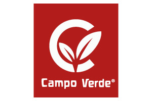 Rotes Logo mit weißem Buchstaben C, darin zwei Blätter, darunter der Schriftzug Campo Verde mit einem kleinen ®-Symbol.