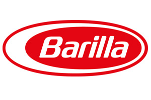 Rotes Barilla-Logo mit weißem Schriftzug in ovaler Form.