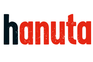 Das Logo des Schokowaffelprodukts „hanuta“ in schwarzer und roter Schrift auf weißem Hintergrund.