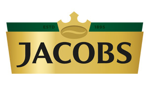 Goldenes JACOBS-Logo mit schwarzem Schriftzug, Krone oben und grünem Balken mit der Aufschrift ESTD 1895.