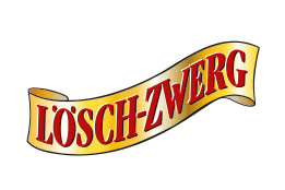 Gelbes Banner mit roter Aufschrift „LÖSCH-ZWERG“ in Großbuchstaben, Umrandung und Schatten in Schwarz.