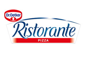 Das Dr. Oetker Logo mit rotem Schriftzug, weißem Hintergrund und blauer Aufschrift Ristorante Pizza im unteren Bereich.