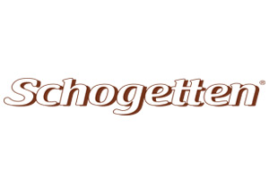 Brauner Schriftzug „Schogetten®“ mit leicht geschwungener, fetter Schrift auf weißem Hintergrund.