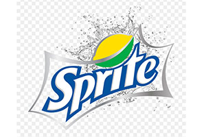 Weiße Sprite-Logo-Grafik mit gelb-grüner Zitrone, blauen Buchstaben und spritzenden Wassertropfen auf transparentem Hintergrund.