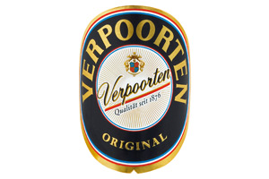 Etikett mit der Aufschrift „Verpoorten, Original, Qualität seit 1876“ in Gold, Blau, Weiß und Rot, sowie einem Wappen oben.