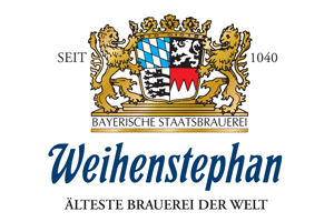 Wappen mit zwei goldenen Löwen, bayerischem Rautenmuster und Schriftzug „Bayerische Staatsbrauerei Weihenstephan seit 1040“.