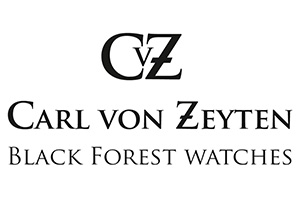 Schwarzes Logo mit den Buchstaben „CvZ“ und darunter der Schriftzug „Carl von Zeyten Black Forest watches“.