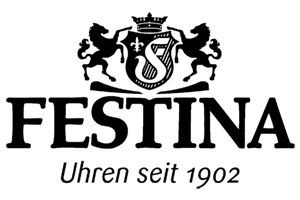 Schwarzes FESTINA-Logo mit einem Wappen, zwei Löwen und Krone, darunter der Text \