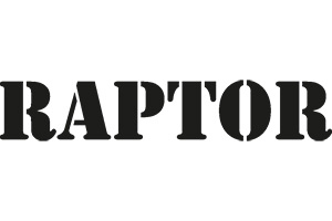 Das Bild zeigt das Wort RAPTOR in schwarzer, fettgedruckter Schrift mit stilisierten Unterbrechungen in den Buchstaben.