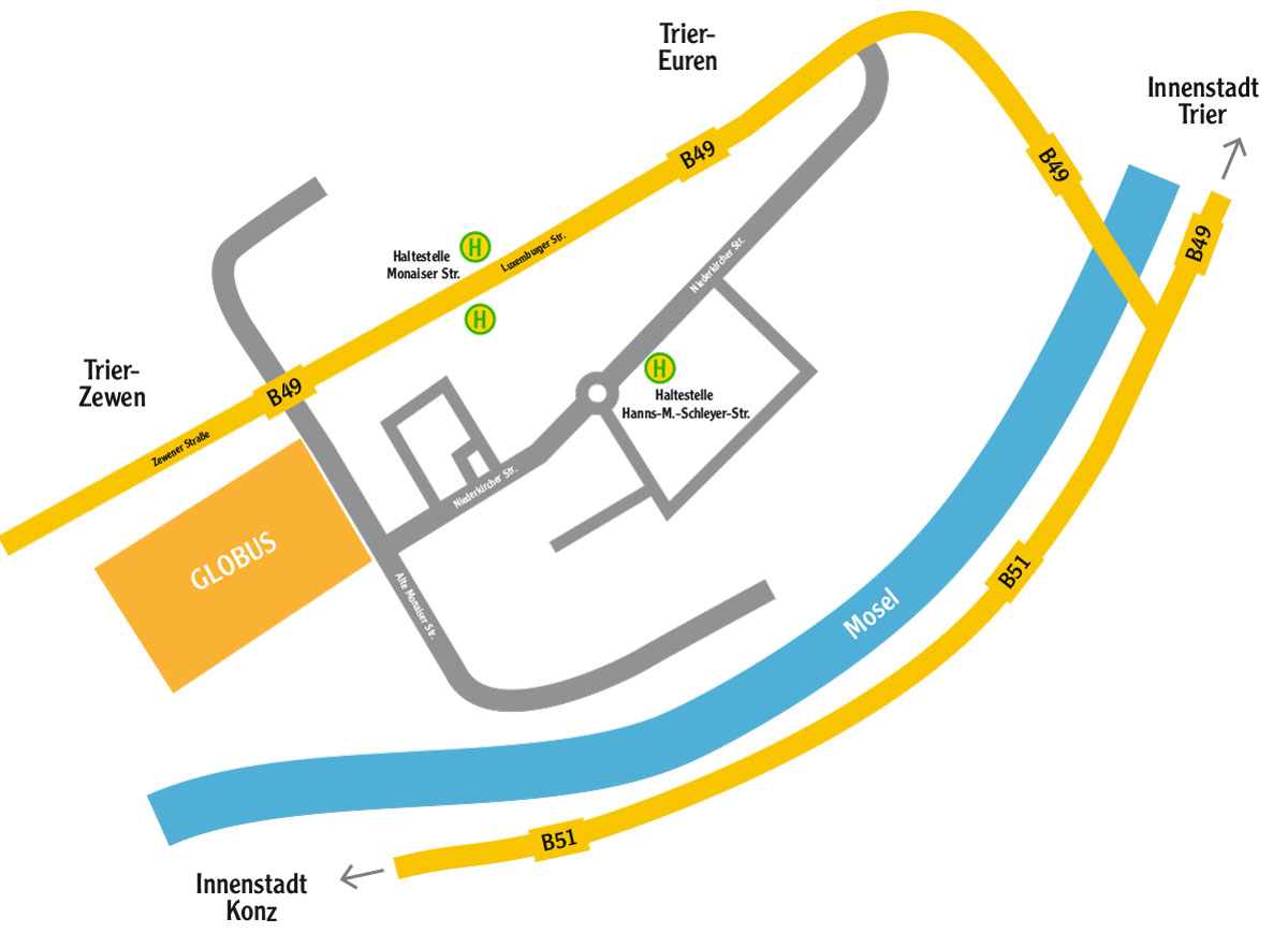 Lageplan der künftigen GLOBUS Markthalle in Trier