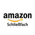 Schwarzer Text „amazon“ mit orangener Pfeilgrafik darunter, schwarzer Schriftzug „Schließfach“ auf weißem Hintergrund.