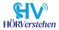 Logo mit stilisiertem blauen Hörer und Schallwellen, Schriftzug „HÖRVerstehen“ in blau und dunkelblau darunter.