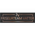 Schwarzes Logo mit kupferfarbenem Schriftzug „FRISEURTEAM VATTER“ und geschwungenem Monogramm „FV“ in der Mitte.