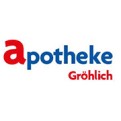 Rotes „a“ und blaue Buchstaben bilden das Wort „apotheke“, darunter steht „Gröhlich“ in kleiner roter Schrift.