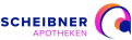 Das Logo zeigt den Schriftzug „SCHEIBNER APOTHEKEN“ in Blau und Pink sowie ein farbiges Symbol mit Kreis und Bogen in Blau, Orange und Pink.