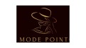 Schwarzes Logo mit goldener Linie zeigt stilisierten Kopf mit Hut und Hand, darunter steht der Schriftzug MODE POINT in Gold.