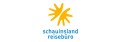 Zwei gelbe, stilisierte Handformen bilden ein Symbol, darunter steht in blauer Schrift „schauinsland reisebüro“.