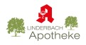 Rotes Apotheken-A mit Schale und Schlange, daneben grüne Schrift „Linderbach Apotheke“ und zwei grüne Bäume.